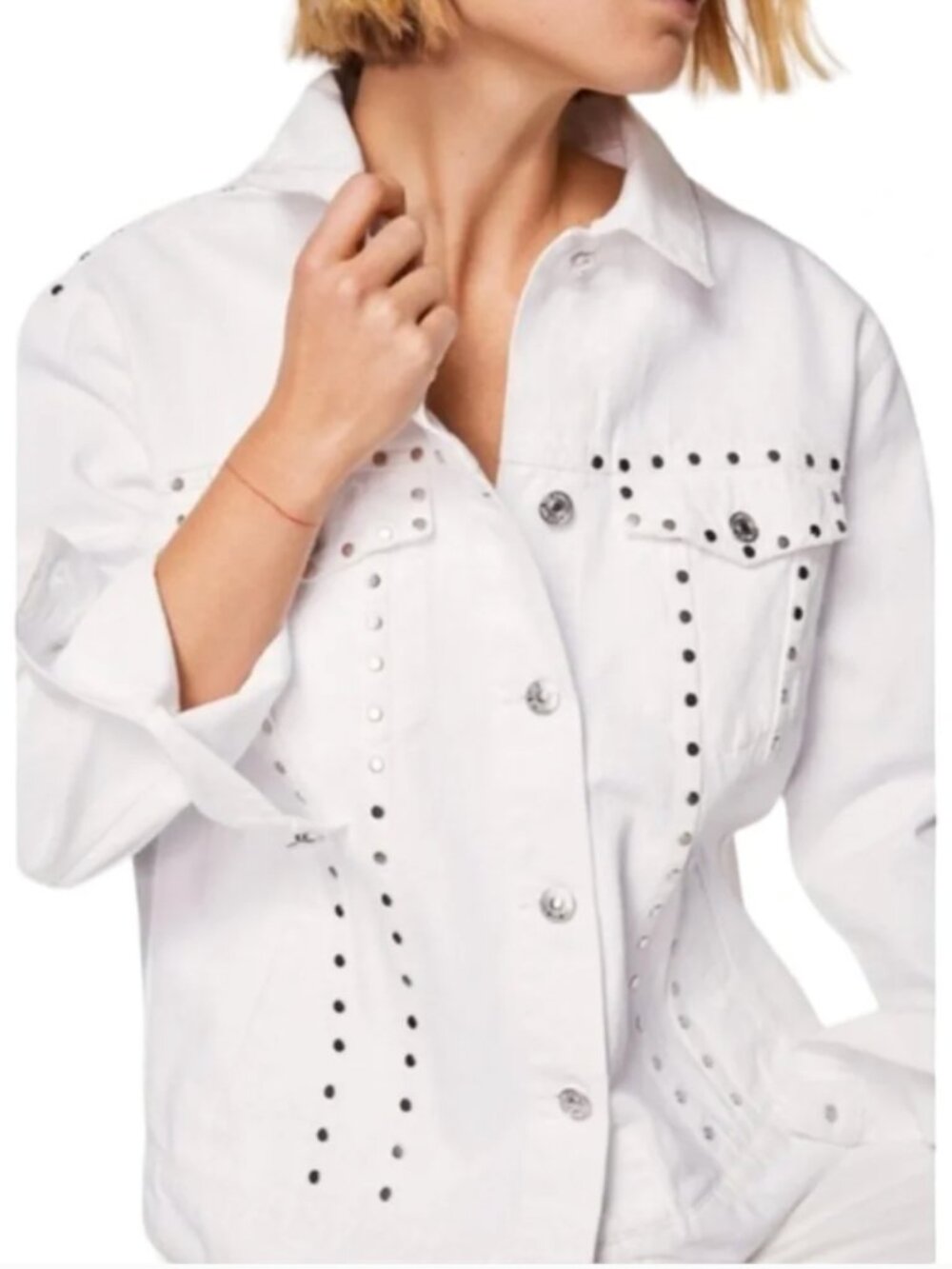 Mango White Oversized Studded Denim Jacket Size M/L NWT